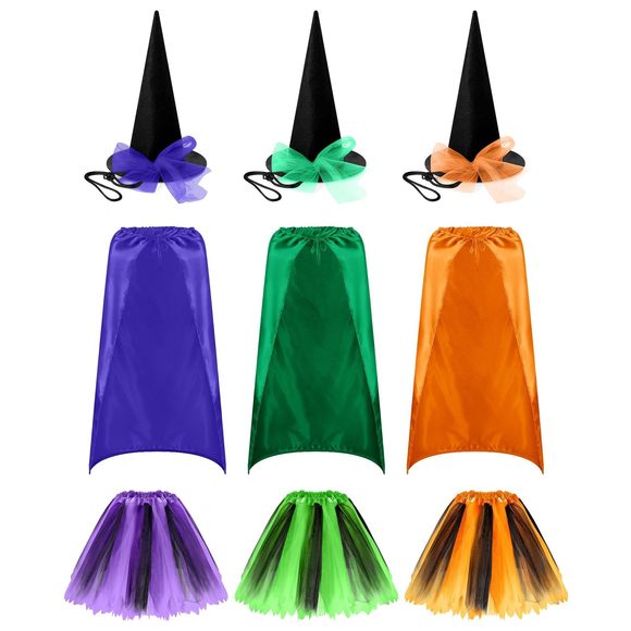 9 Pcs Halloween Witch Costume Accessoriess Set For Women Witch Hat Tutu Skirt🌼